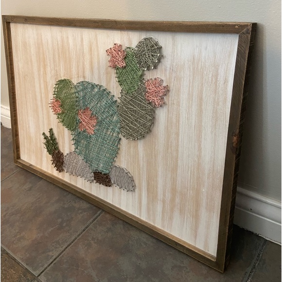 Colorful Handmade Cactus String Art Wall Decor with Wooden Frame - Picture 4 of 4